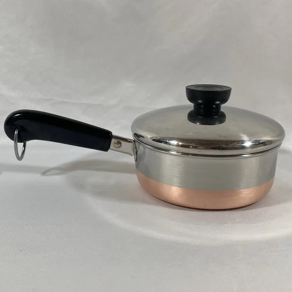 Revere Ware 3/4 QT Sauce Pan 1801 Copper Bottom + Lid Clinton IL, USA Stainless